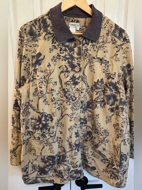 Coldwater Creek Linen Rayon Jacket Floral Tan Purple 2X EUC